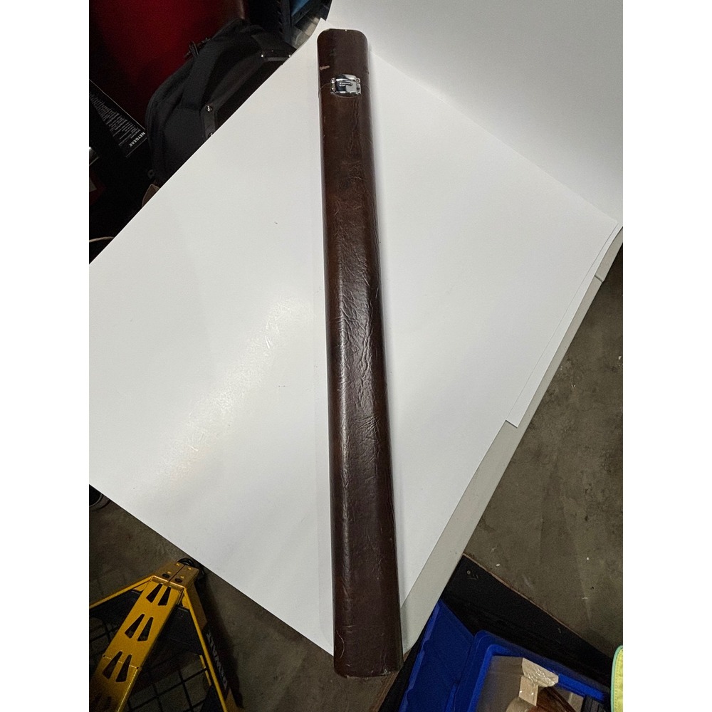 Vintage Brunswick Pool Cue Case Brown Hard Tube 2 Piece Red Lining Latch Closure